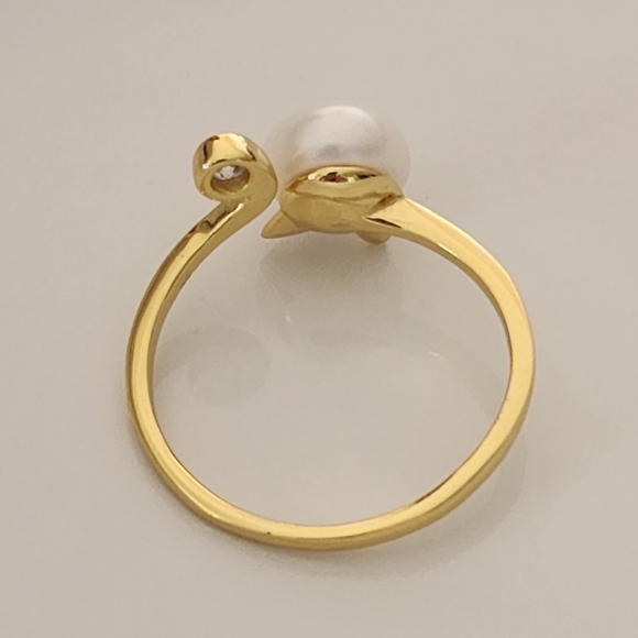 925S Real 8mm Cultured Freshwater Pearl Cat Shape Gold Ring - Adjustable - Picture 5 of 16